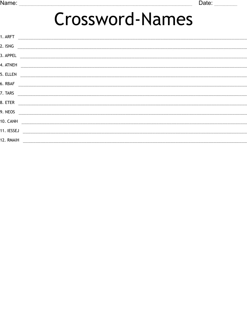 CrosswordNames Word Scramble WordMint