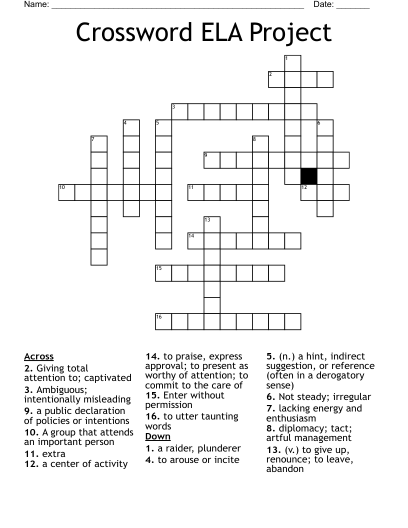 Crossword ELA Project WordMint