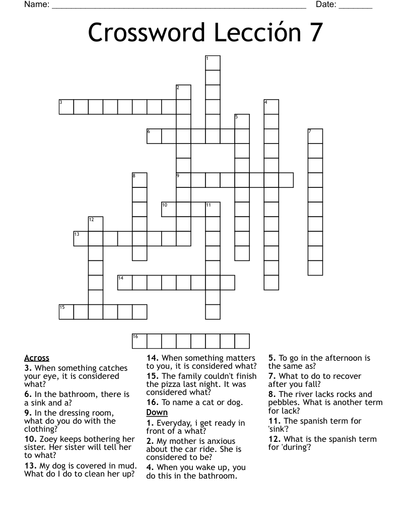 Crossword Lección 7 WordMint