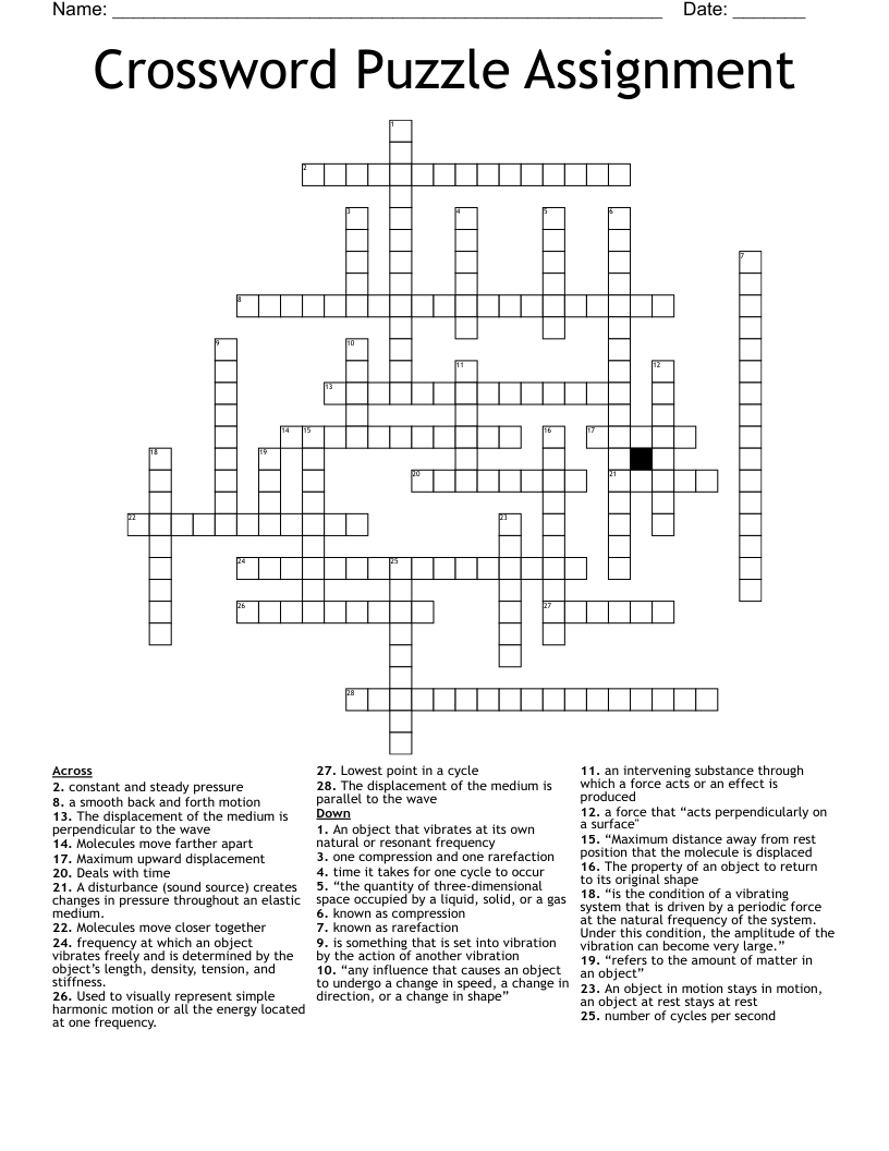 Crossword Puzzle Assignment WordMint