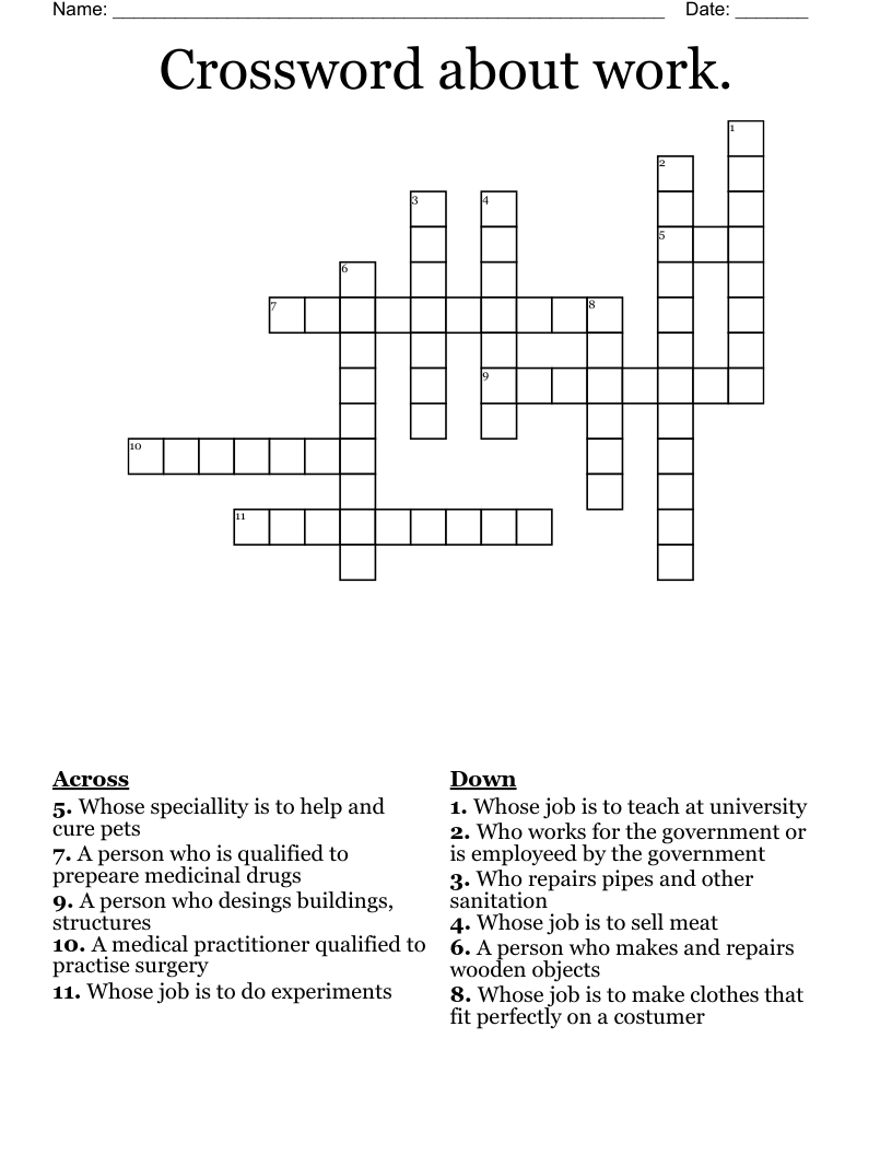Crossword about work. WordMint