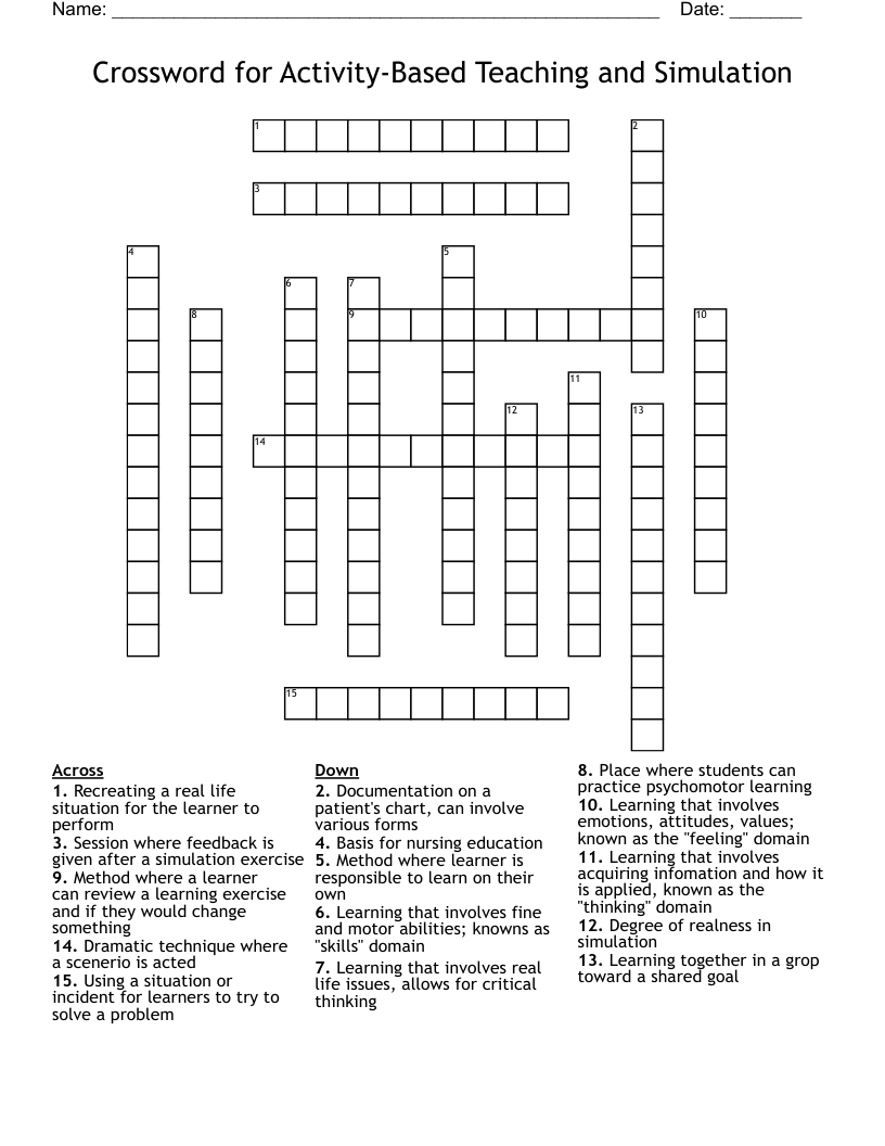 Crossword for ActivityBased Teaching and Simulation WordMint