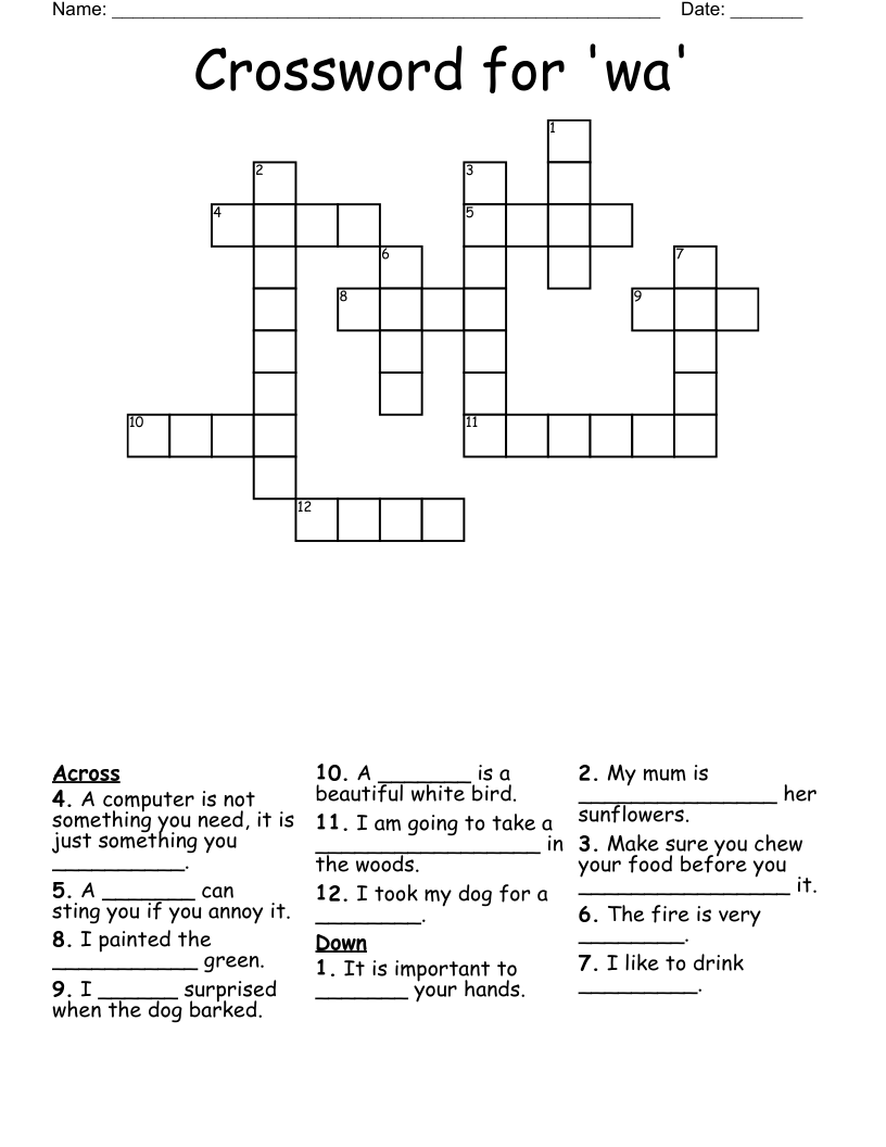 Crossword for 'wa' WordMint
