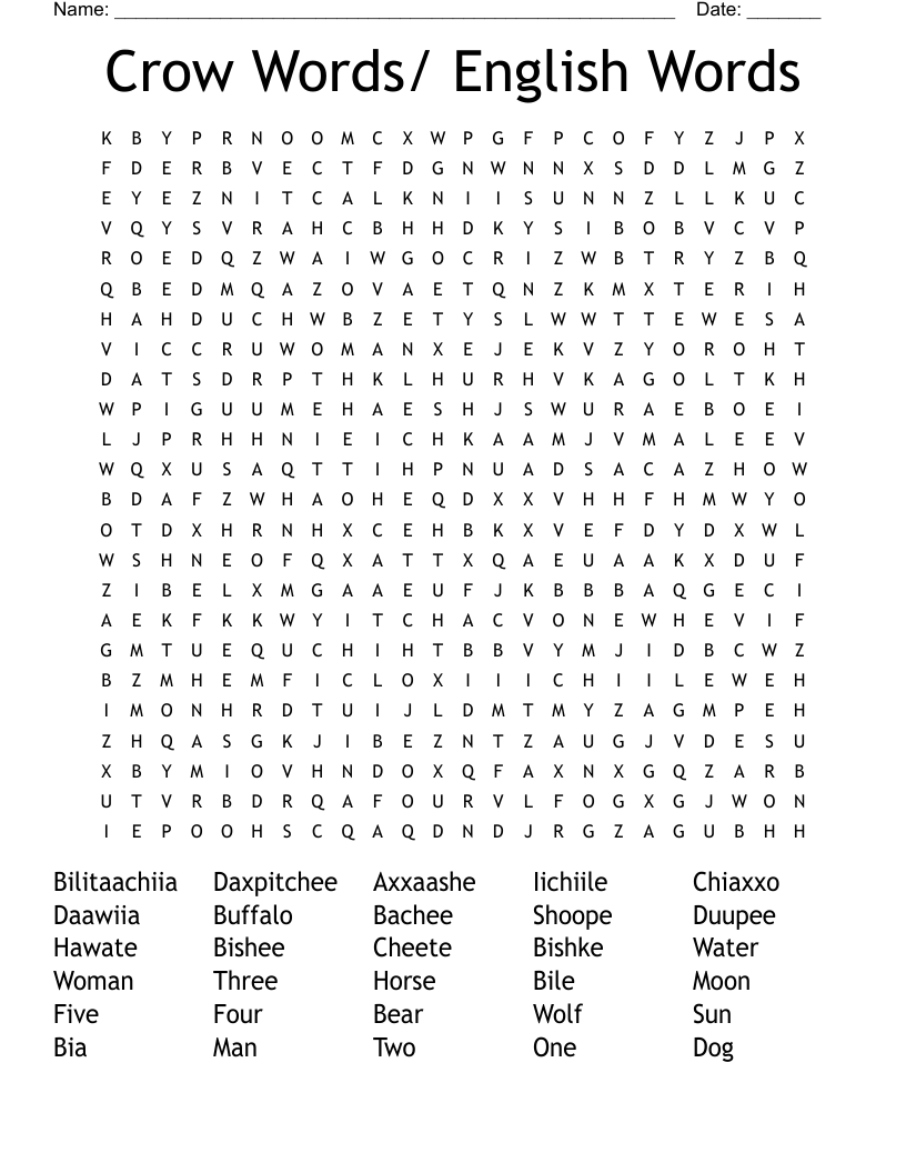 Crow Words/ English Words Word Search WordMint