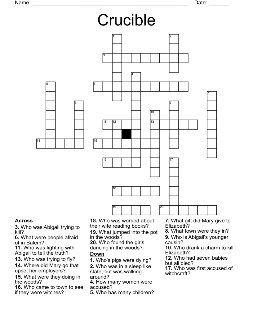 The Salem Witch Trials Crossword WordMint