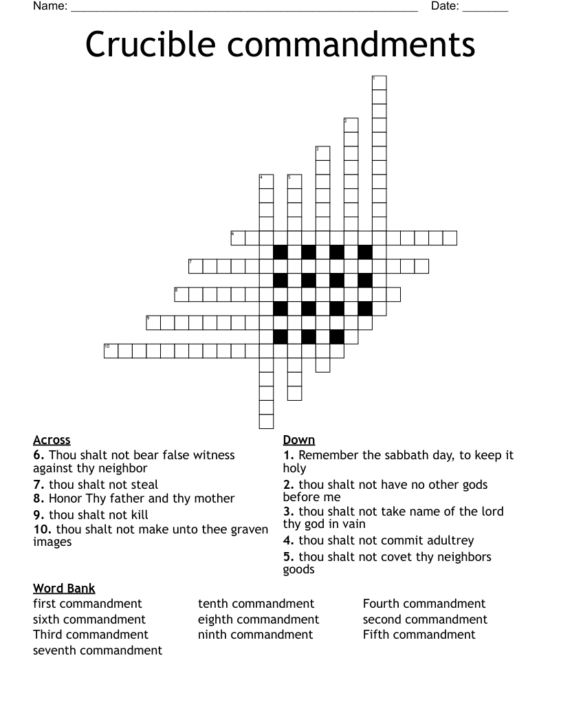 Similar to Ten Commandments Crossword Puzzle WordMint