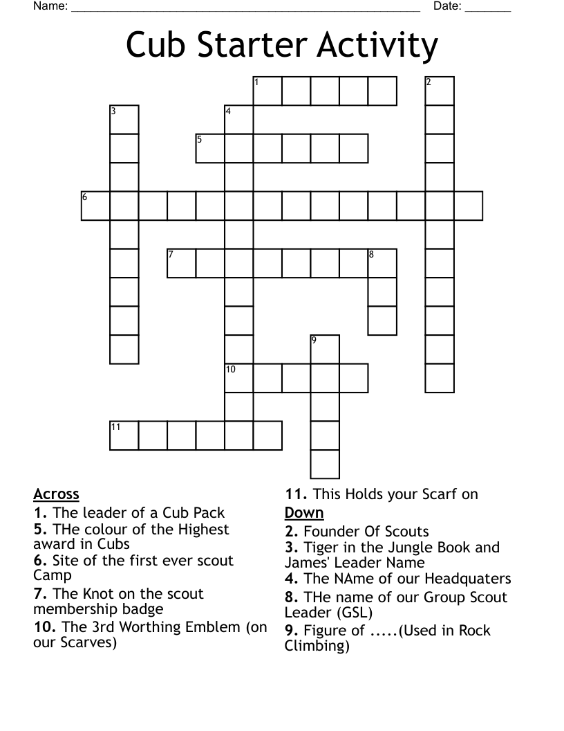 Cub Starter Activity Crossword WordMint