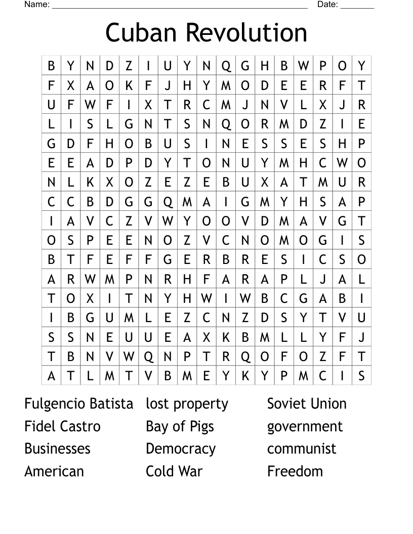 Cuban Revolution Word Search WordMint