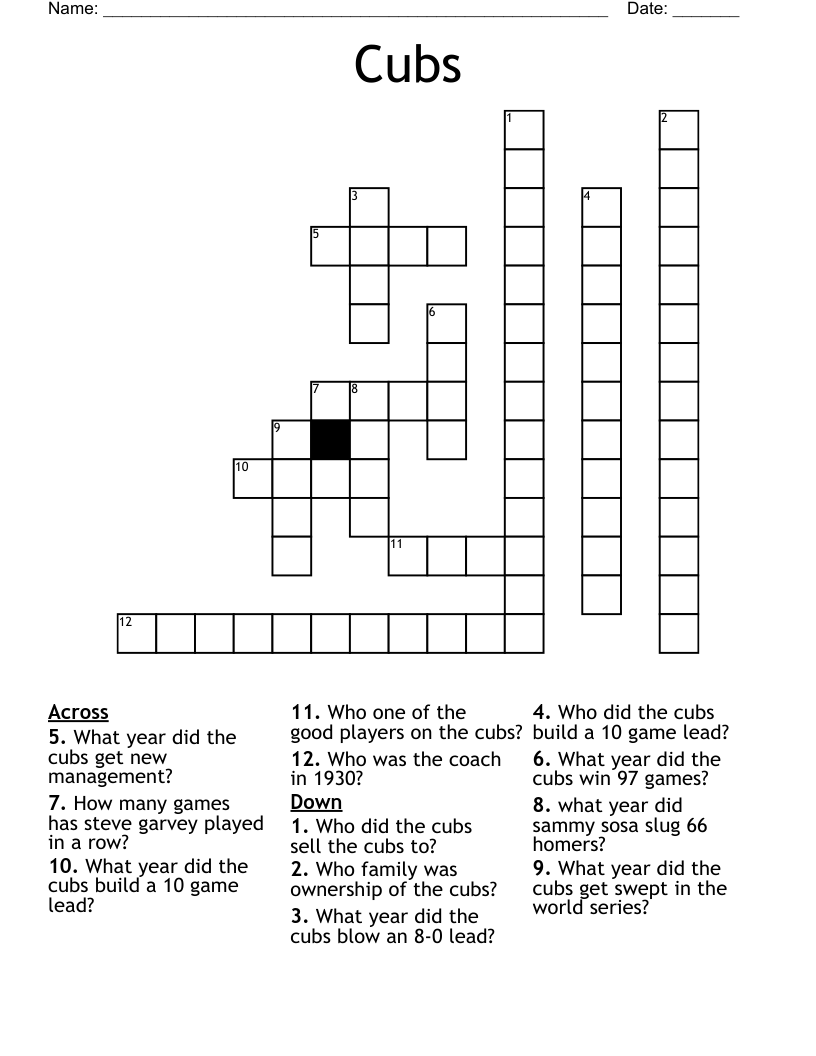 Cubs Crossword WordMint