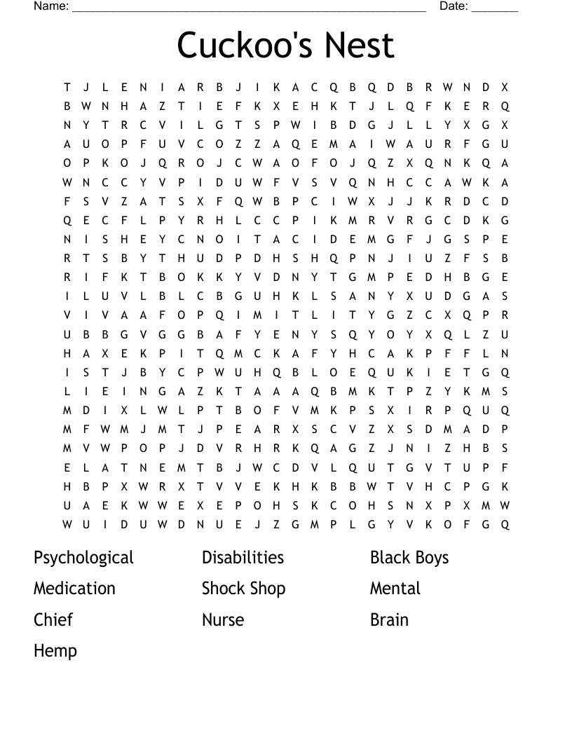 Cuckoo's Nest Word Search WordMint
