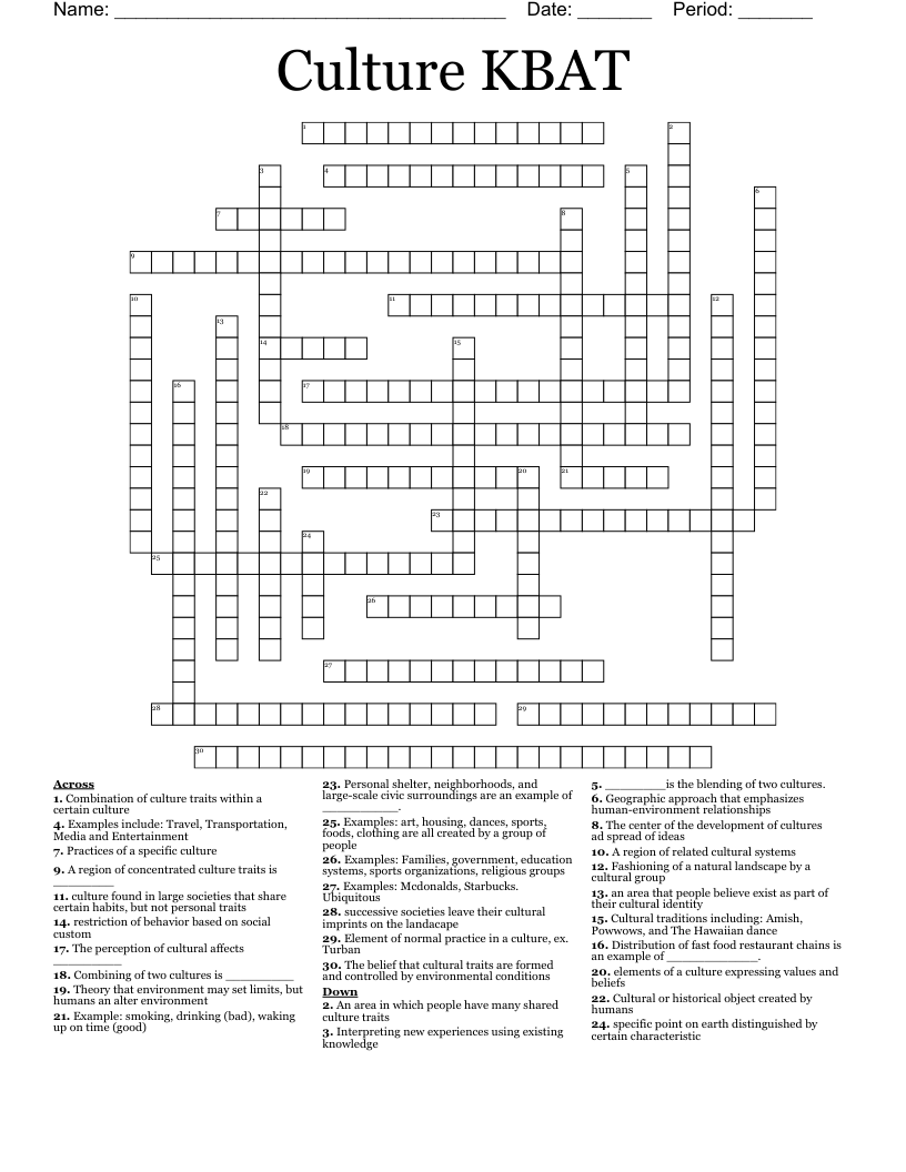 Culture KBAT Crossword WordMint