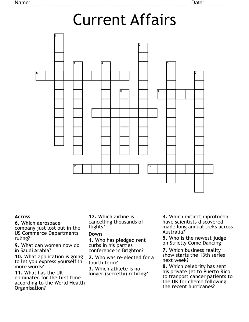Current Affairs Crossword WordMint