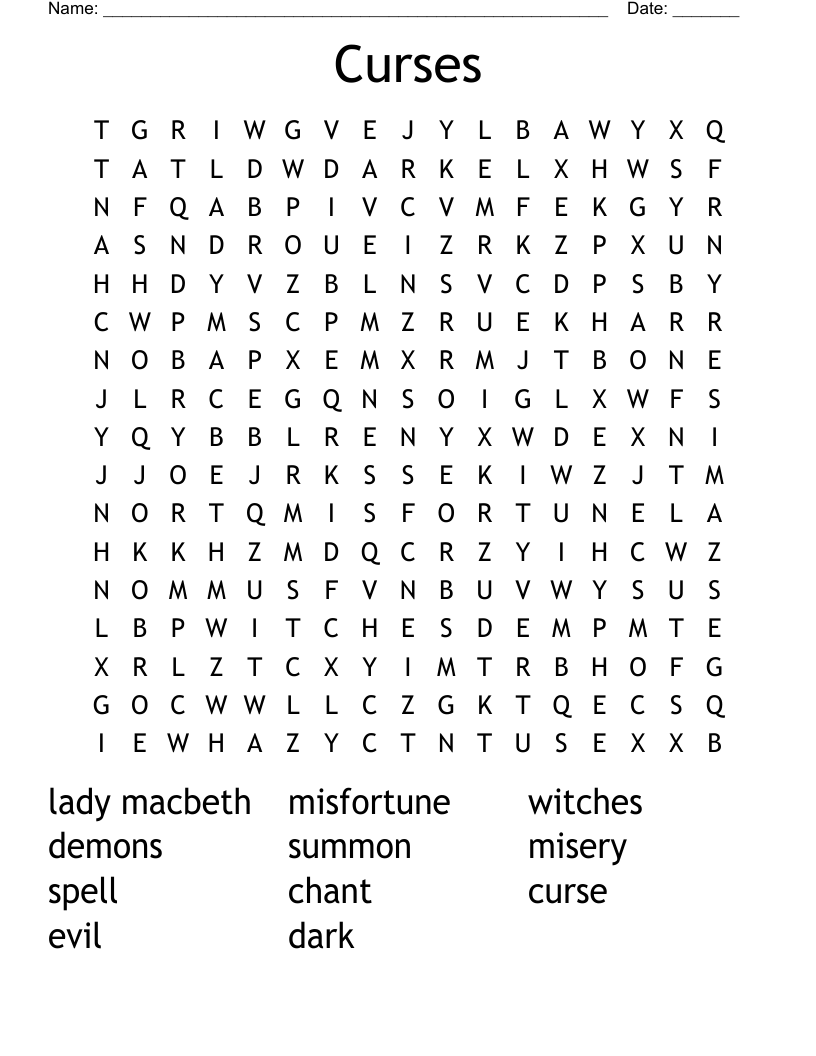 Curses Word Search WordMint