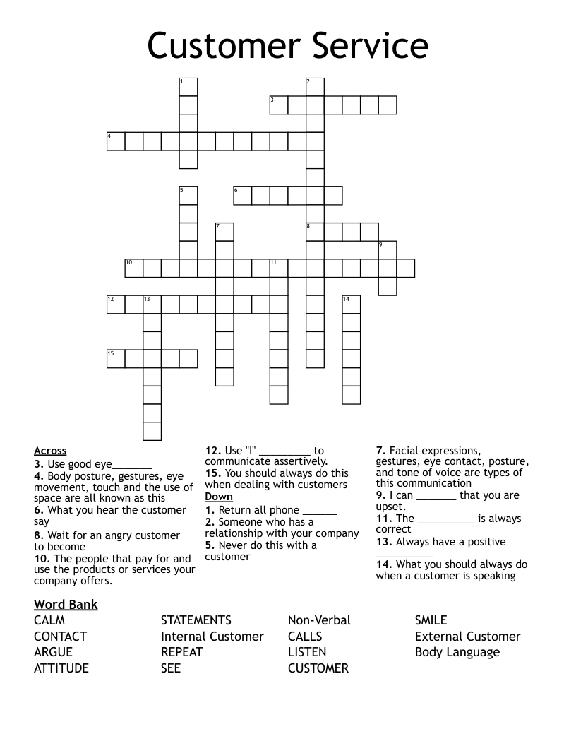 Customer Service Crossword - WordMint