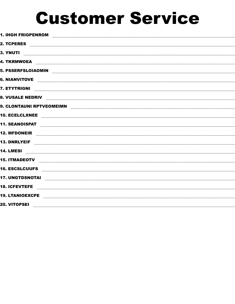 Customer Service Word Scramble - WordMint