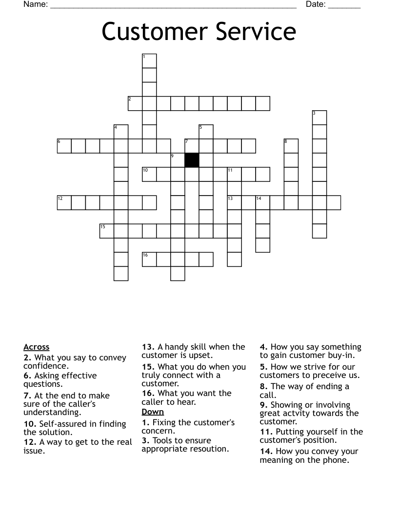 Customer Service Crossword WordMint