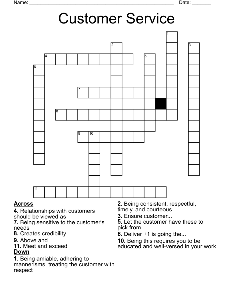 Customer Service Crossword - WordMint