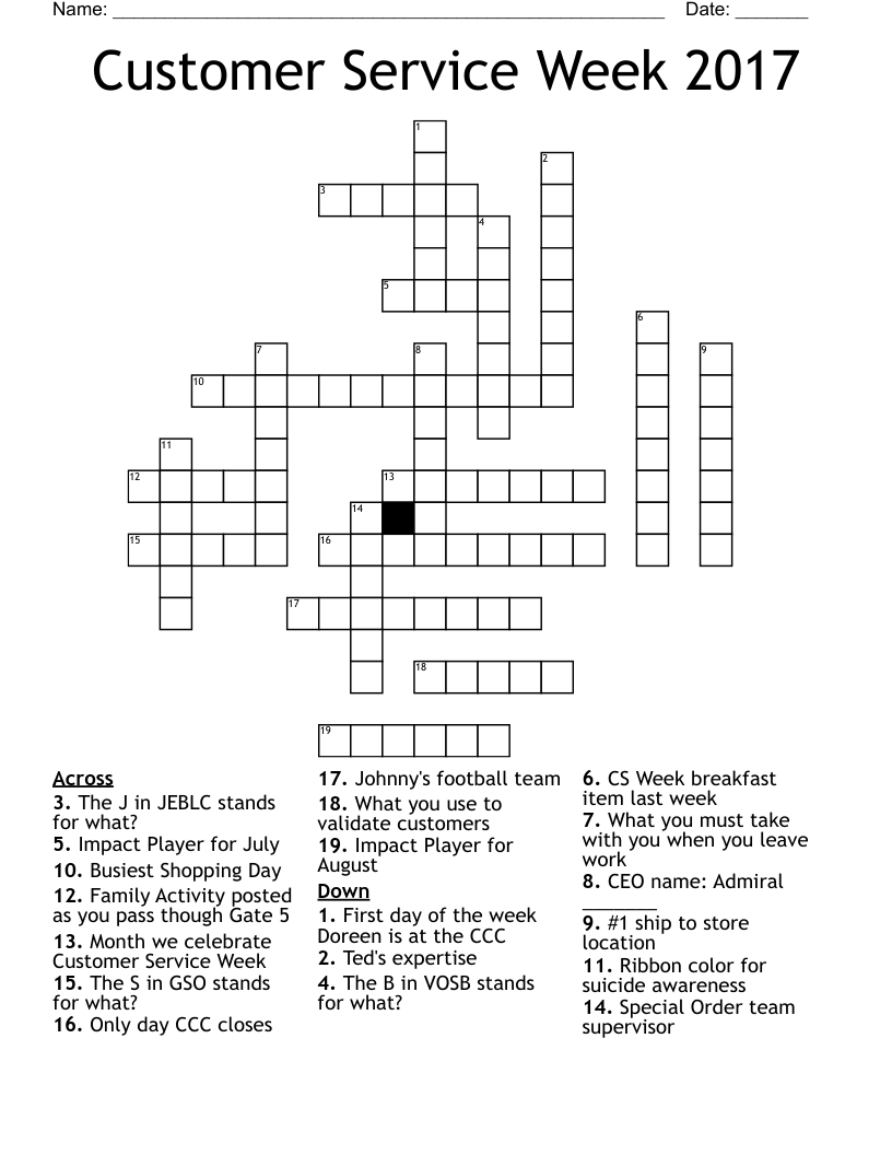 Customer Service Week 2017 Crossword - WordMint