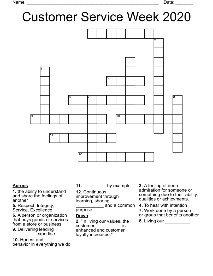 Customer Service Week 2020 Crossword - WordMint