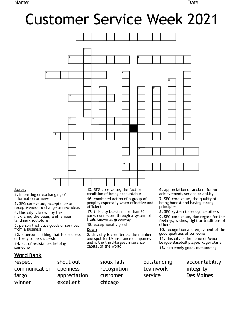Customer Service Week 2021 Crossword WordMint