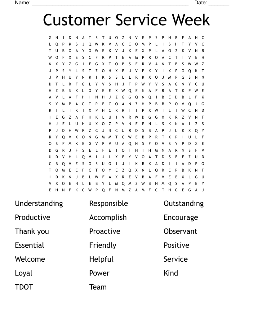 Customer Service Week Word Search - WordMint