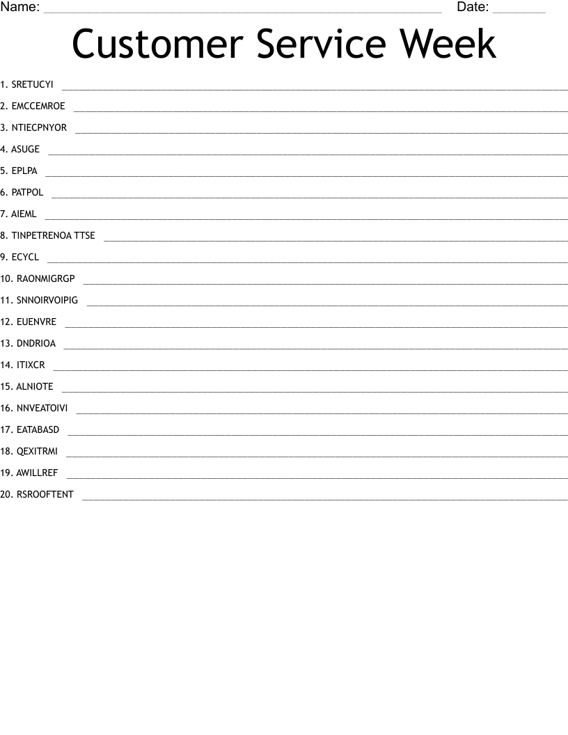 Customer Service Week Word Scramble - WordMint