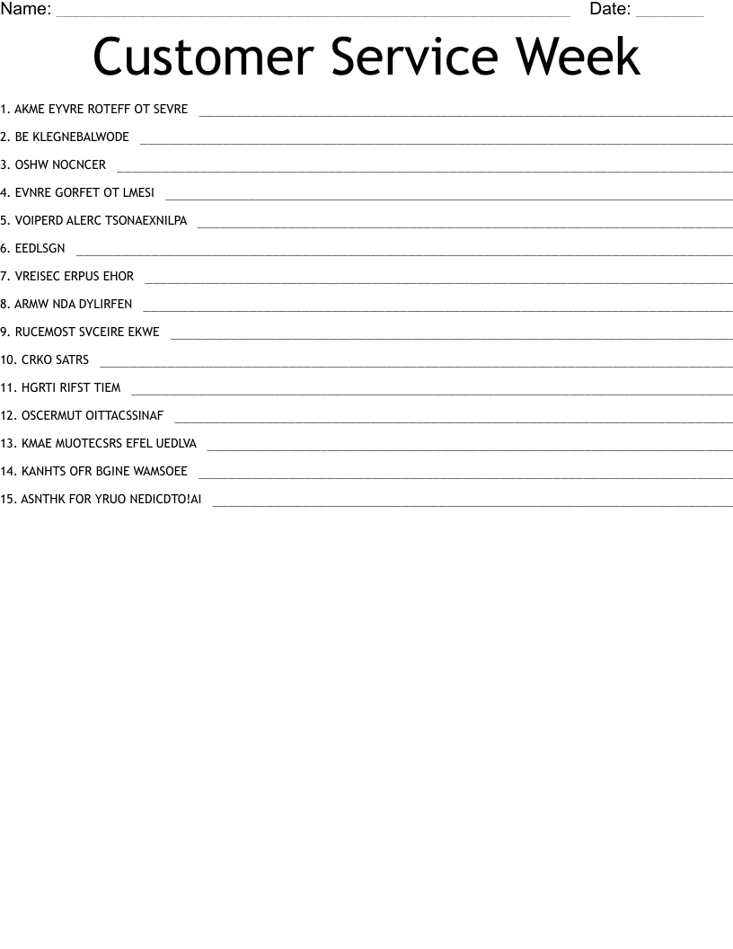 Customer Service Week Word Scramble - WordMint