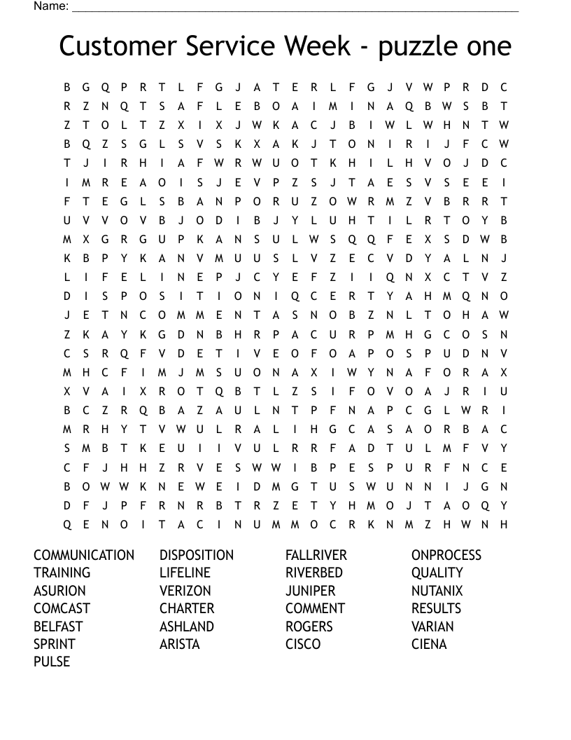 Customer Service Week puzzle one Word Search WordMint