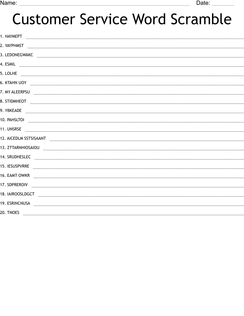 Customer Service Word Scramble - WordMint