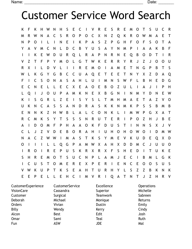 Customer Service Word Search - WordMint