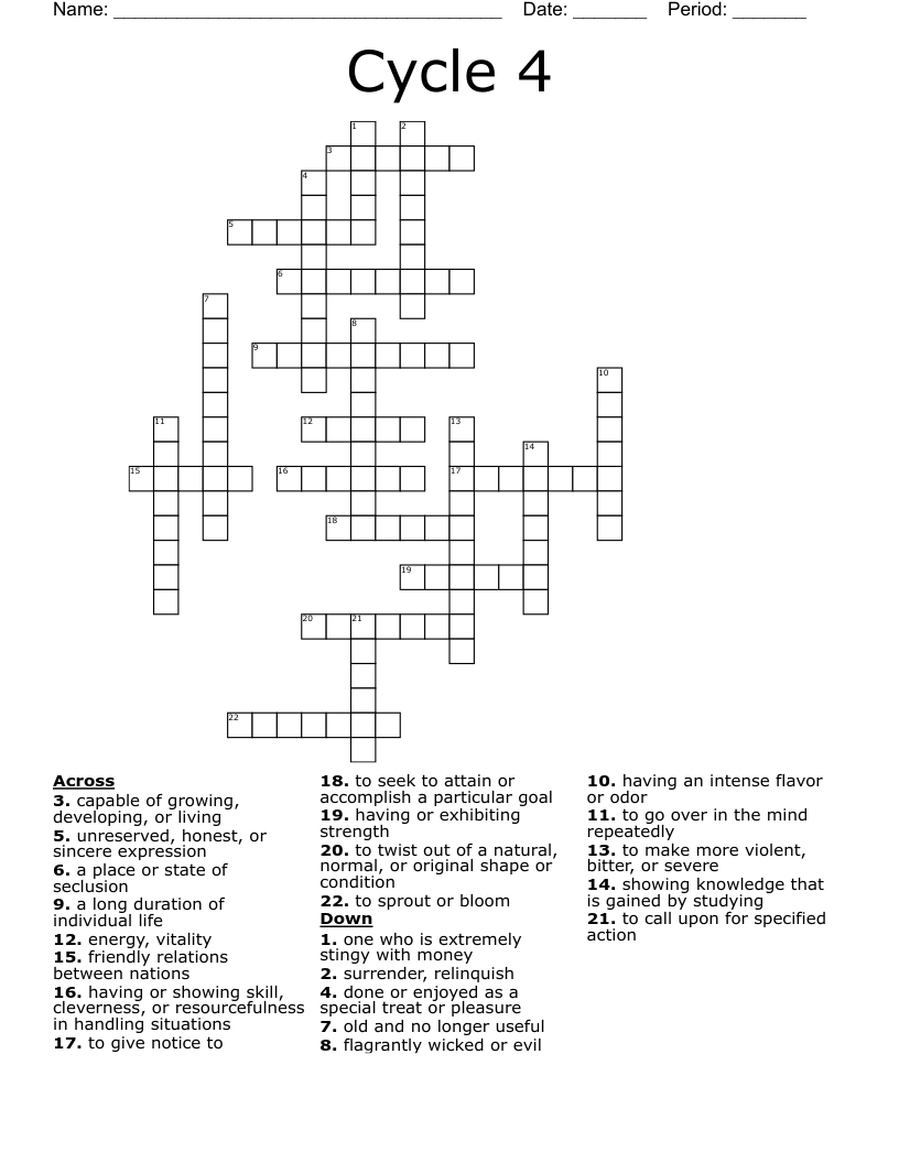 Cycle 4 Crossword WordMint
