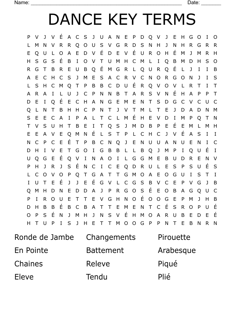 DANCE KEY TERMS Word Search WordMint