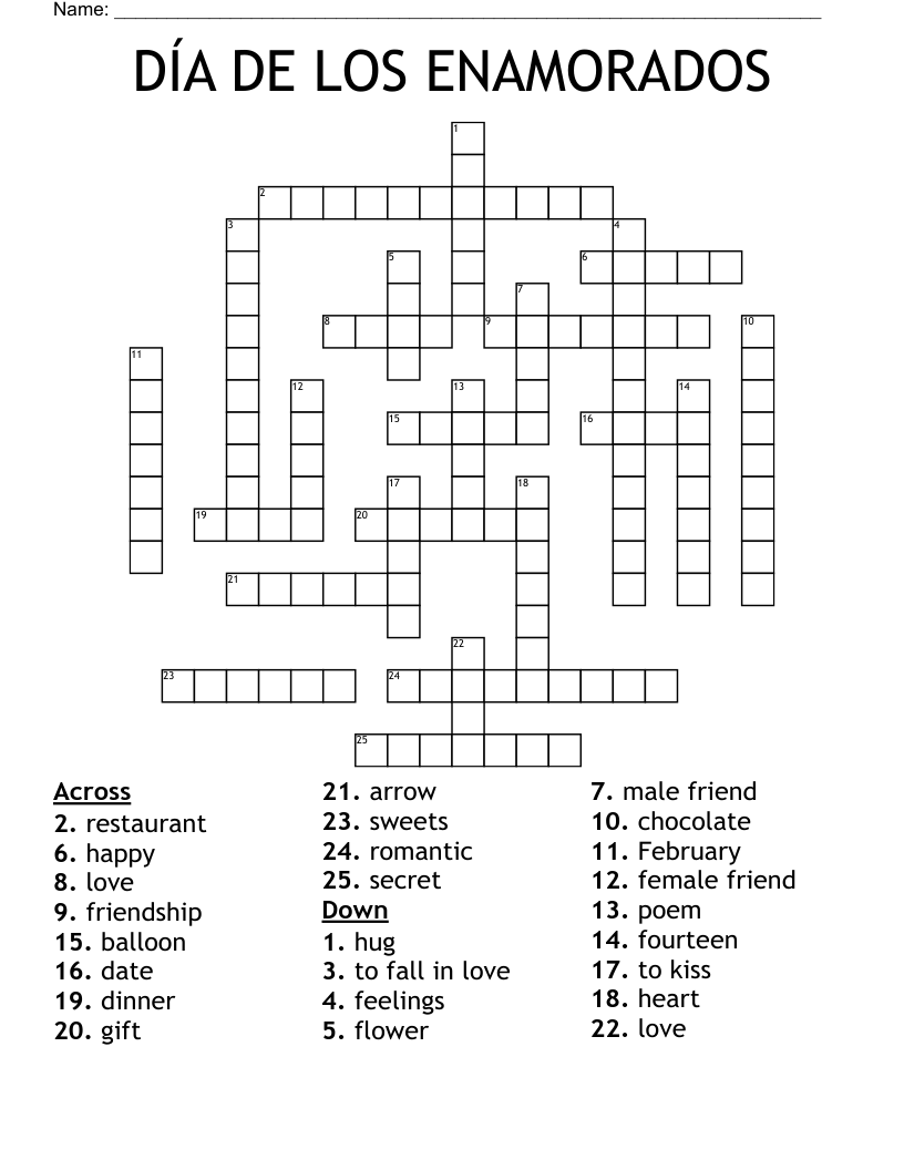 DÍA DE LOS ENAMORADOS Crossword WordMint