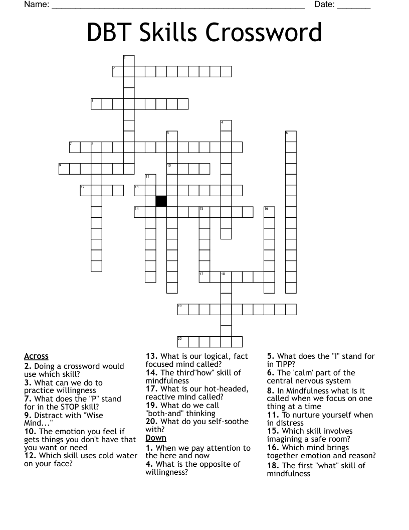 DBT Skills Crossword WordMint