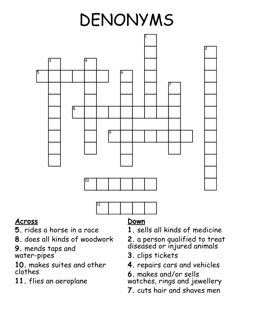 DENONYMS Crossword WordMint