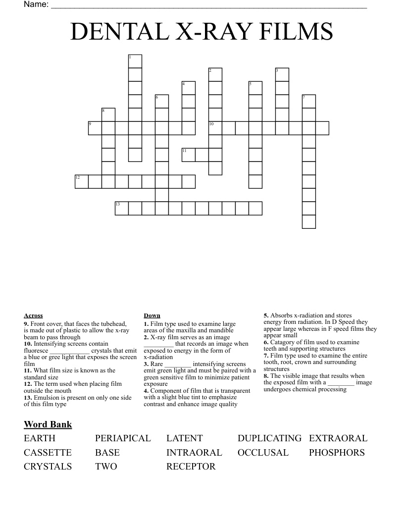 Dental Radiography Crossword WordMint