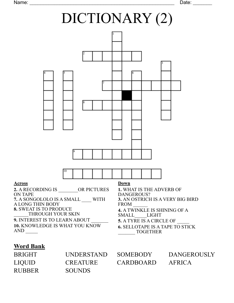 DICTIONARY (2) Crossword WordMint