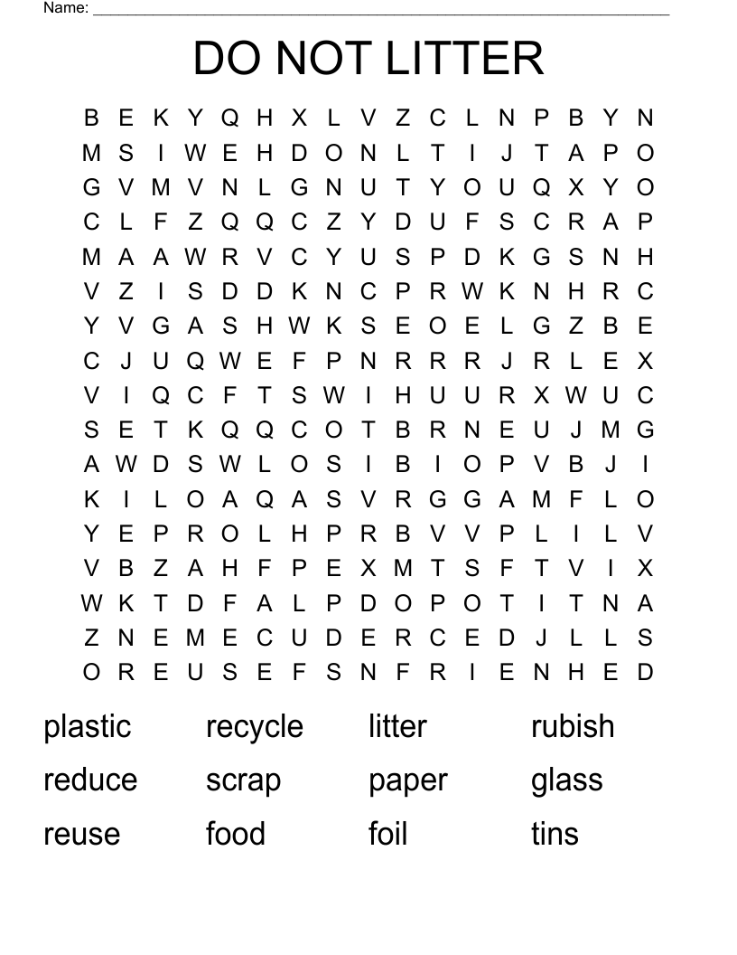DO NOT LITTER Word Search WordMint