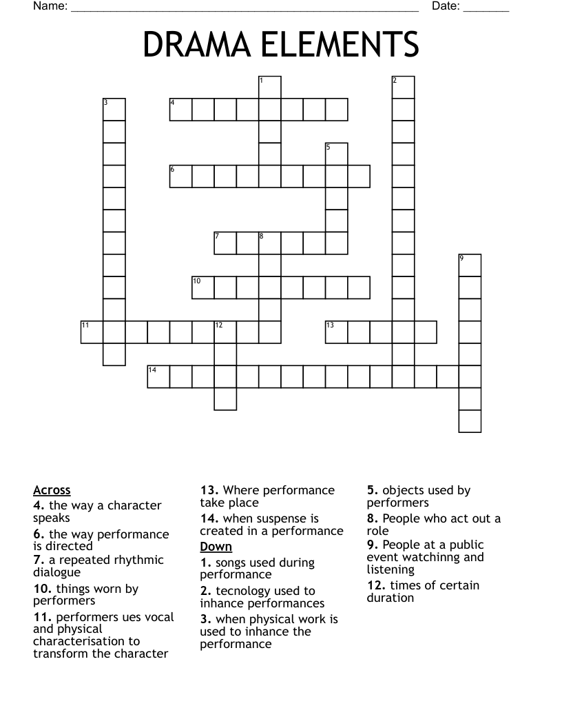 DRAMA ELEMENTS Crossword WordMint