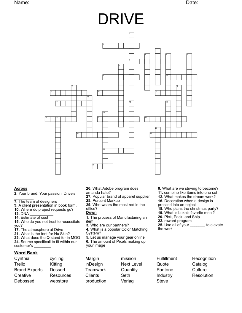 DRIVE Crossword WordMint