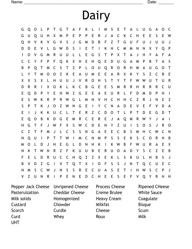 Dairy Word Search WordMint