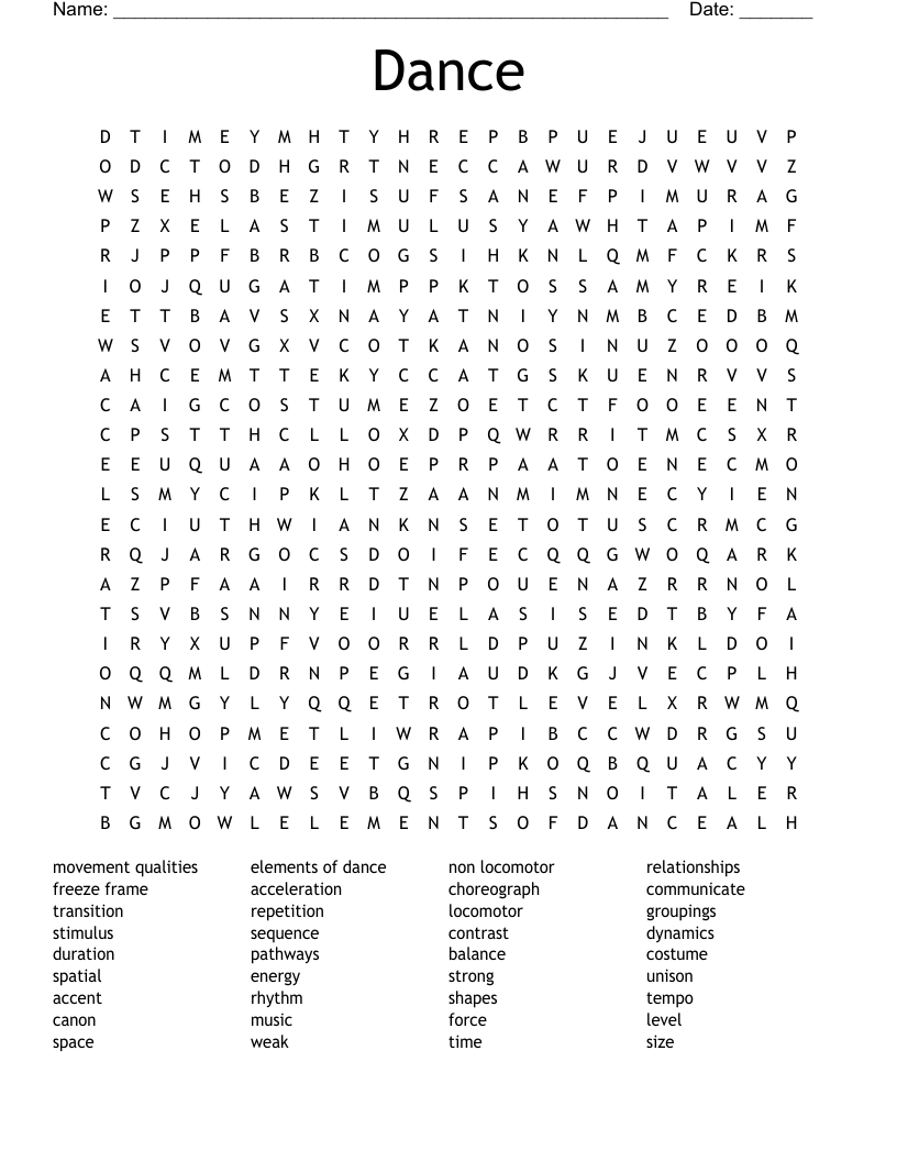 Dance Word Search WordMint