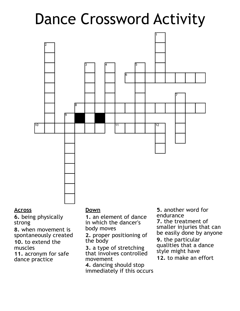 Dance Crossword Activity WordMint