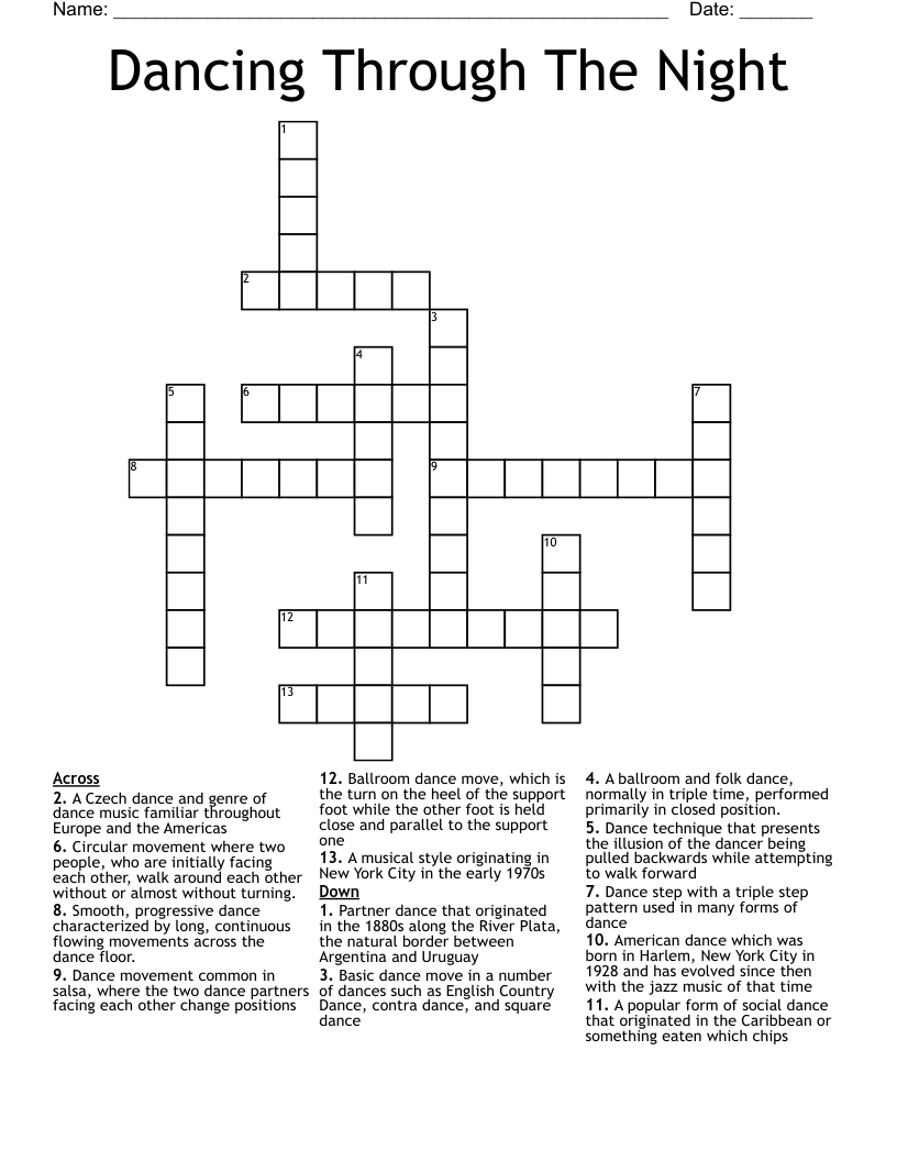 Dancing Through The Night Crossword WordMint