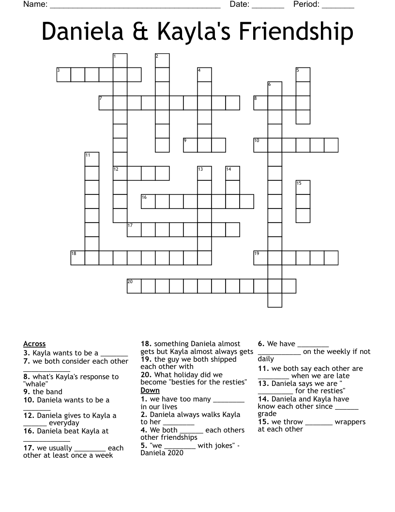 Daniela & Kayla's Friendship Crossword WordMint