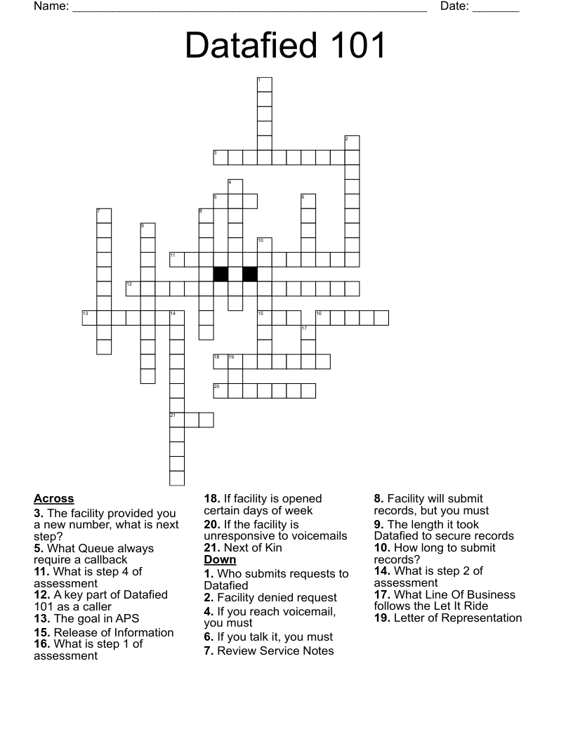 Datafied 101 Crossword WordMint