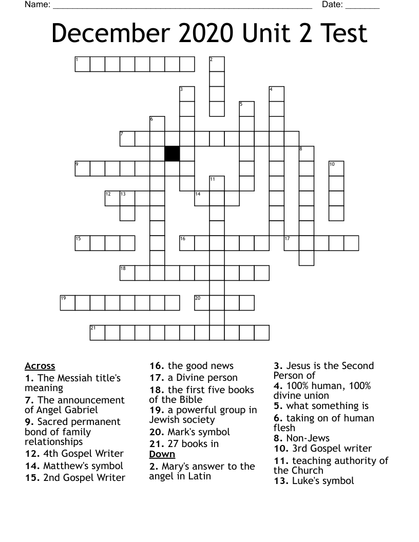 December 2020 Unit 2 Test Crossword WordMint