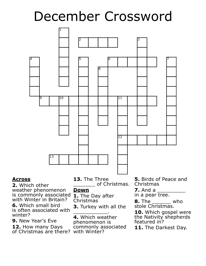 December Crossword WordMint