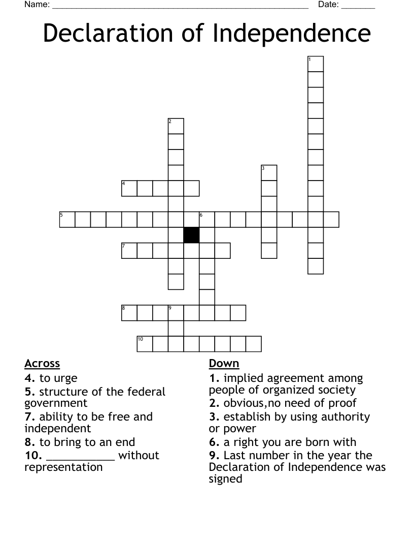 Declaration of Independence Crossword WordMint