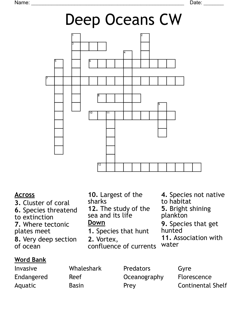 Deep Oceans CW Crossword WordMint